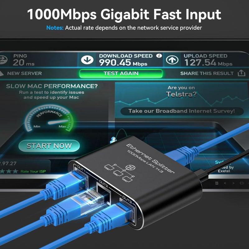 PVBCTCSID Ethernet Splitter 1 to 3 1000Mbps Internet Splitter High Speed Network Splitter Router Switch Work with Cat5/5e/6/7/8 Cable - Image 3